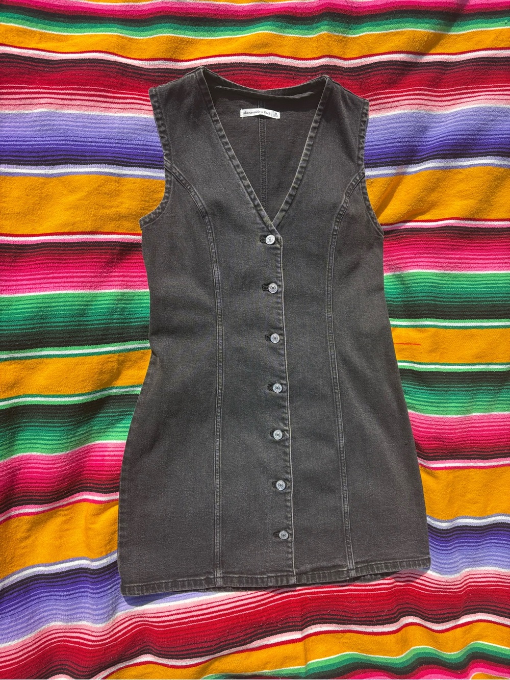Abercrombie & Fitch Black Sleeveless Button-Front Denim Dress